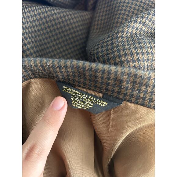 J Riggins Blazer Size 42L Brown Houndstooth Wool Blend Office Preppy - Picture 6 of 8